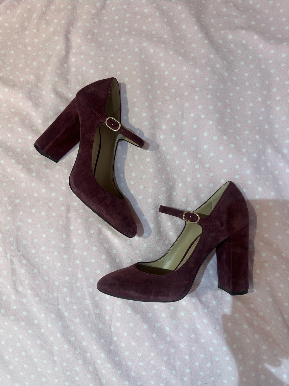 Women's Mary Jane Block Heel Pumps - Burgundy Suede Vince Camino size 8 1/2